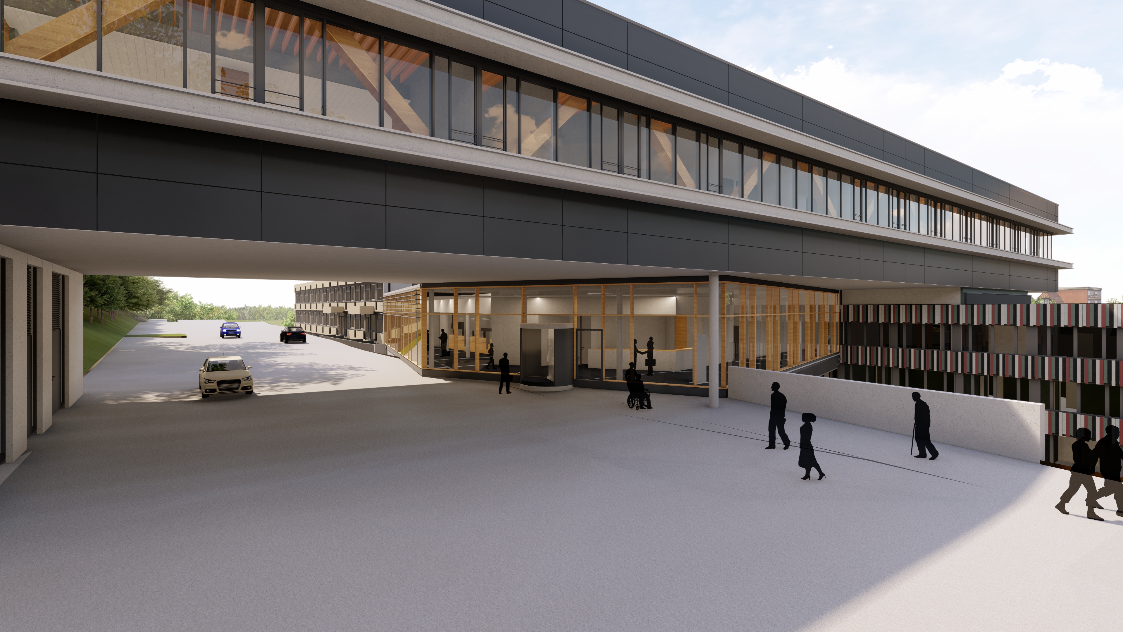 Visualisierung von einer Brücke. Die Straße ist befahren.