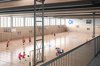 Visualisierung der künftigen Vierfachsporthalle.