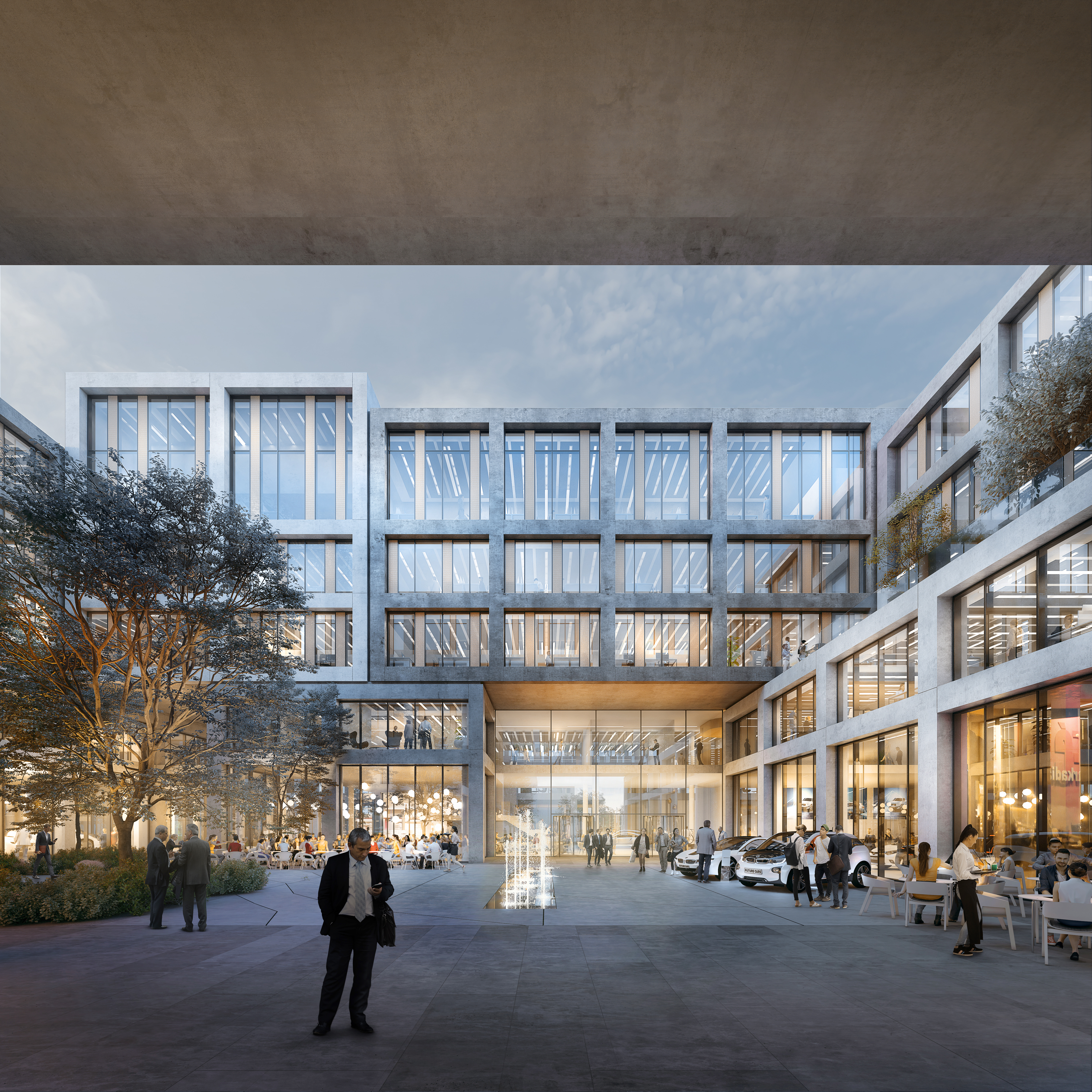 Visualisierung des LabCampus mit Blick nach Draußen im Innenhof. 