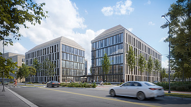 Visualization of two future-oriented laboratory buildings.