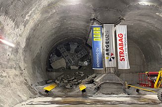 Photo of the breakthrough of the tunnel boring machine.