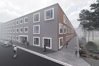 Visualisierung von den neuen modernen Unterkünften für die Polizeiausbildung.