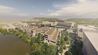 Visualisierung des Zentralklinikum im Lörrach aus der Vogelperspektive. 