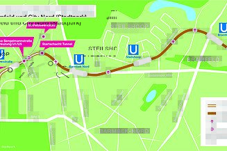 Karte von einem Streckenabschnitt der geplanten U-Bahnlinie 5. 