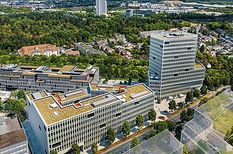 Luftaufnahme vom Büroensemble Mattes & Düxx in Köln-Deutz.
