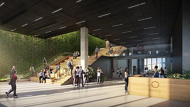 Visualisierung vom East Side in Berlin von der Eingangslobby. 