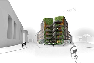 Schwarz-weiß Illustration vom Hamburger Dom. Das Hotel am Dom in St. Pauli ist in Farbe gehalten. Drumherum glückliche Menschen.