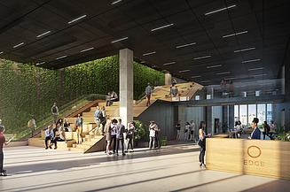 Visualisierung vom East Side in Berlin von der Eingangslobby. 