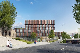 Der Zentralbau wird künftig auf rd. 65.000 m2 wesentliche medizinische Bereiche bündeln und eine moderne Infrastruktur für die Gesundheitsversorgung im Süden Wiens schaffen.