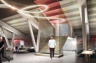 Visualisierungen der Mercedes Benz Arena mit Blick in den exklusiven Businessbereiches.  