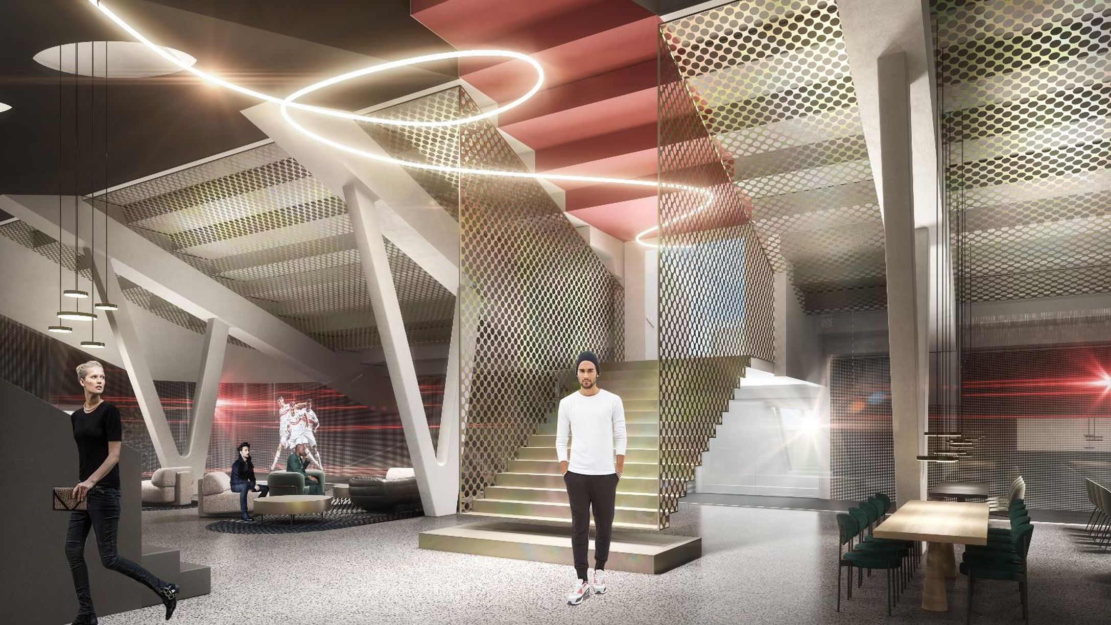 Visualisierungen der Mercedes Benz Arena mit Blick in den exklusiven Businessbereiches.  