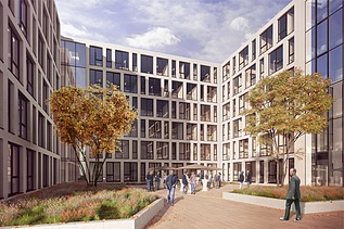 Visualisierung Konzernhaus Albstadtweg, Vorzeigeprojekt in Sachen Nachhaltigkeit