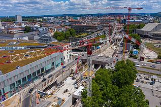 Foto von den Bauarbeiten am 1,6 km langen Straßentunnel Kriegsstraße in der Karlsruher Innenstadt.