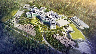 Visualisierung der US-Militärklinik in Weilerbach aus der Vogelperspektive.  