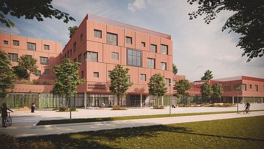 Außenvisualisierung des Campus-Gebäudes am Nordwestbahnhof 