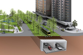 Visualisierung des zweispurigen Straßentunnels Kriegsstraße in der Karlsruher Innenstadt