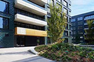 Das Bild zeigt ein zukunftsorientiertes Büroobjekt mit Green Building-Status. 