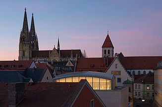 Foto von der Skyline in Regensburg mit Blick auf dem Dom.   