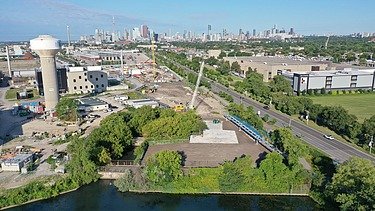 Birds-eye view of a water treatment plant in Toronto
