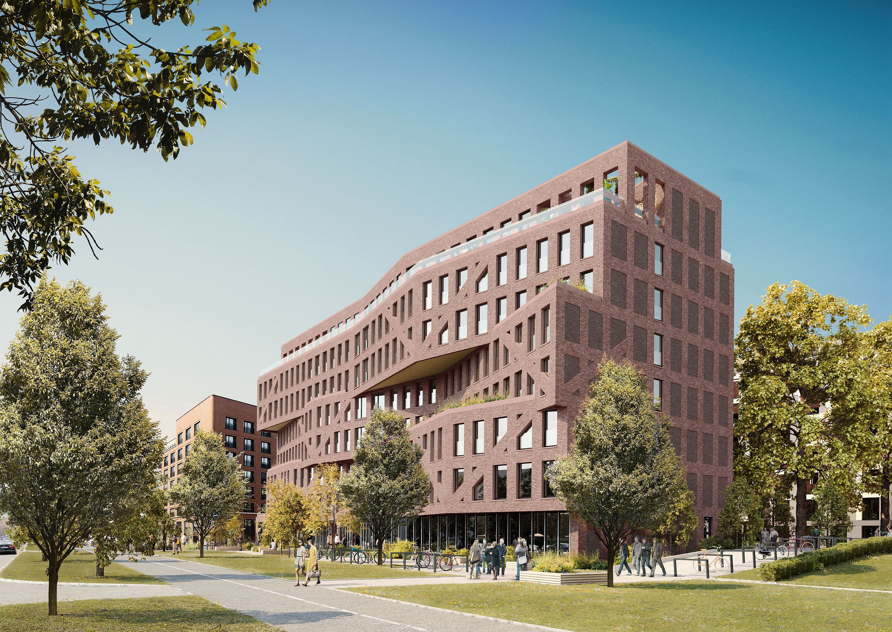 Visualisierung Studentenwohnheim-Komplex Campus II in Frankfurt.