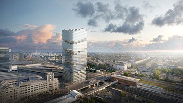 Visualisierung vom East Side in Berlin aus der Vogelperspektive. 