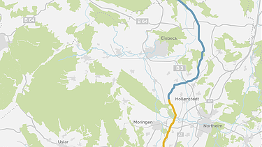 Landkarte des SuedLink-Abschnitts zwischen Elze und Friedland im Süden Niedersachsens.