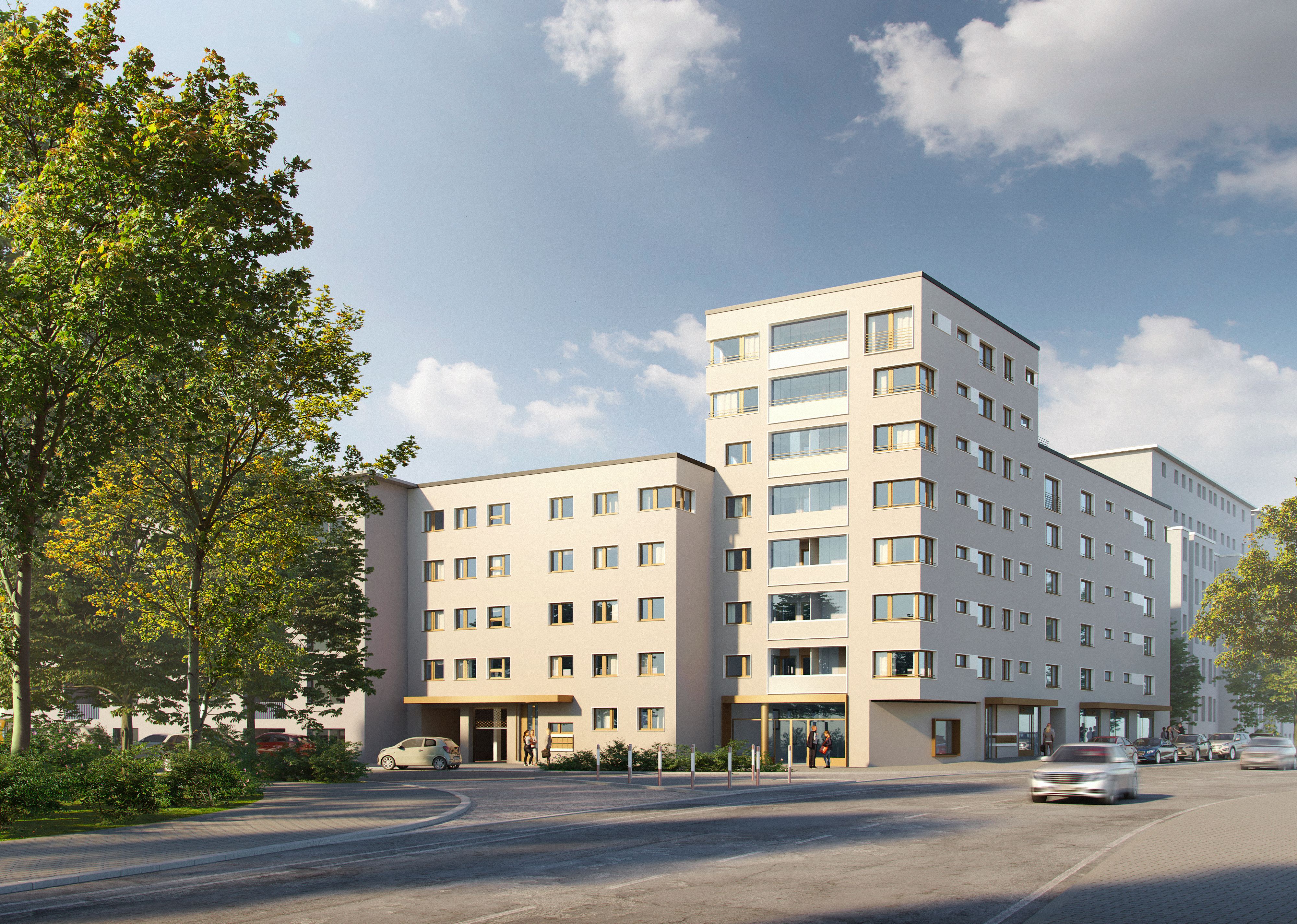 Visualisierung vom Neubau-Komplex Saalburgallee in Frankfurt.