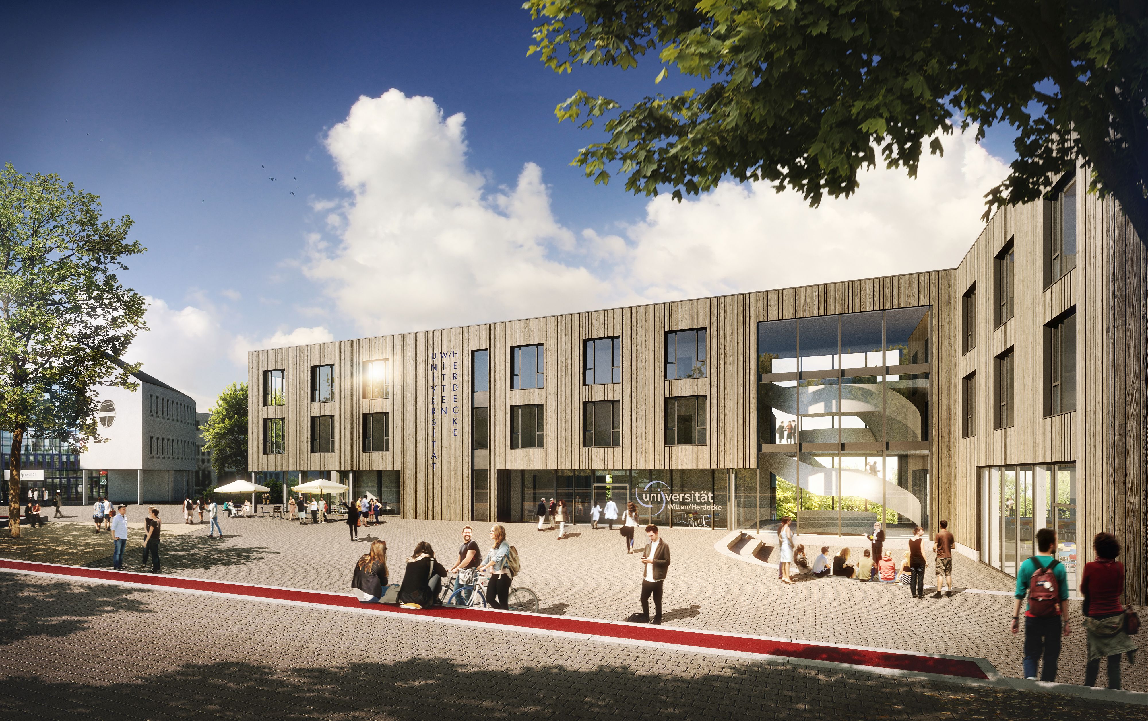 Visualisierung des Haupteingangs der Universität Witten.    