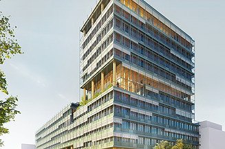 Visualisierung vom UmweltHaus der UmweltBank in Nürnberg.