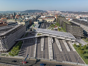 Luftaufnahme vom Bahnhof in Prag