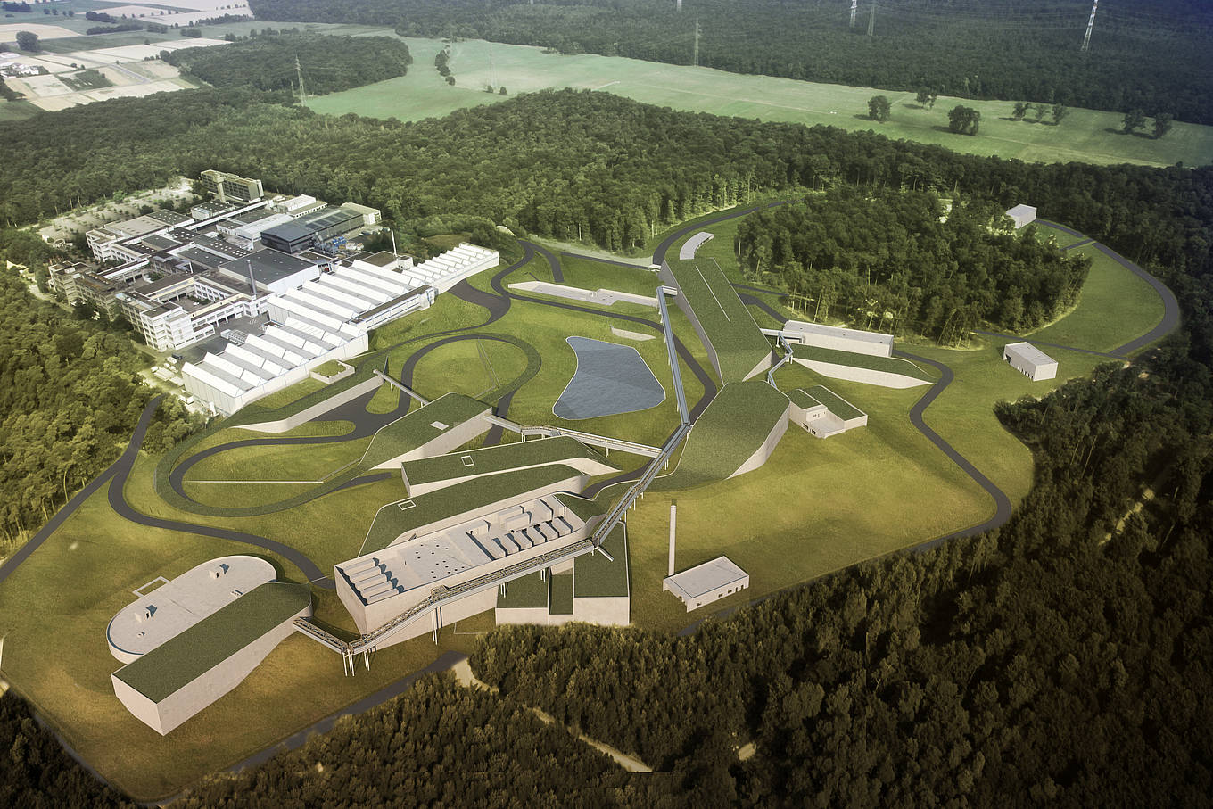 Visualisierung der Teilchenbeschleunigeranlage FAIR in Darmstad.