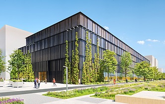 The picture shows a wood-hybrid construction