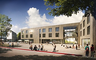 Visualisierung des Haupteingangs der Universität Witten.    