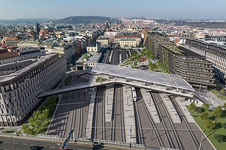 Aerial view of the train station in Prague
