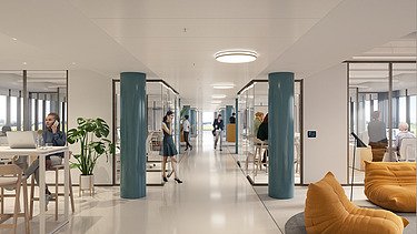 Visualisierung der modernen Arbeitsflächen im Arne Jacobsen Haus in Hamburg 