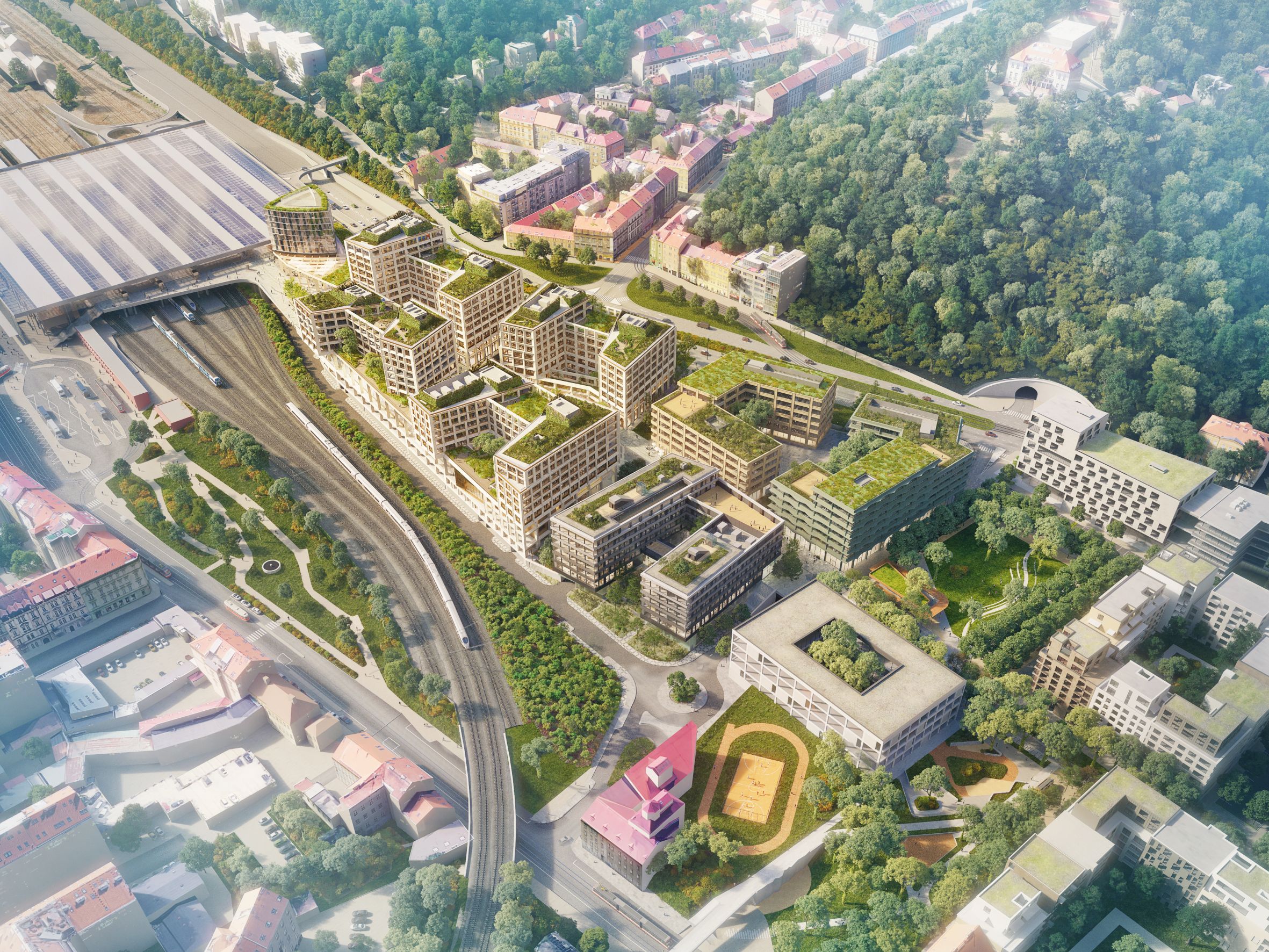 Darstellung aus Vogelperspektive der Smichov City in Prag