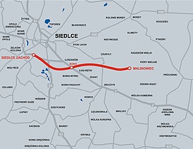 Karte mit Streckenverlauf des neuen Abschnitts der A2 in Polen.