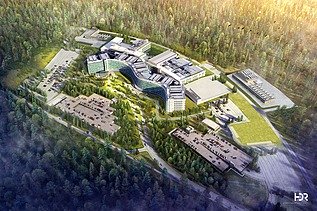 Visualisierung der US-Militärklinik in Weilerbach aus der Vogelperspektive.  