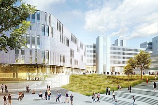 Visualisierung des zukünftigen Haupteingangsbereich der Uni-Modernisierung