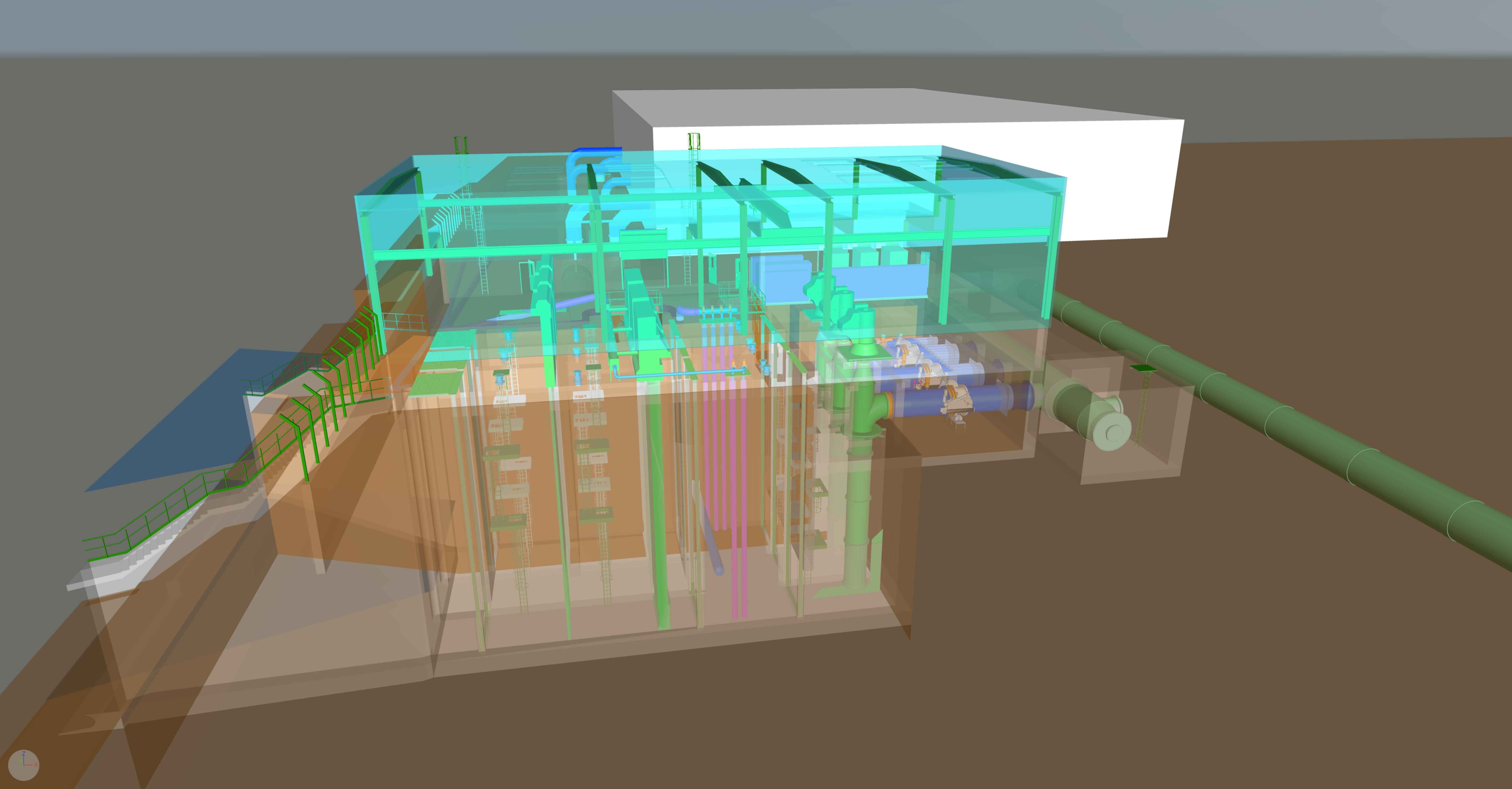 Visualisation of a river water heat pump.