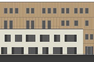 Visualisierung des Holz-Hybrid-Verwaltungsgebäudes von asphericon in Jena