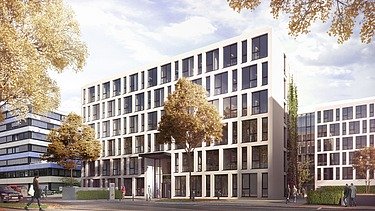 Visualisierung des neuen Konzernhauses am Albstadtweg.