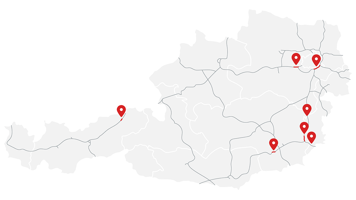 Karte von Autobahnsanierungs-Projekten STRABAG