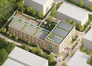 Luftvisualisierung vom Ersatzneubau NA an der Ruhr-Universität in Bochum aus der Totalen. 