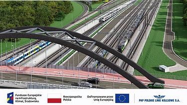 Visualisierung einer Straßenbrücke über die Bahngleise