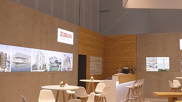 Seitenansicht vom ZÜBLIN-Stand auf dem Deutschen Bautechniktag 2019 in Stuttgart.