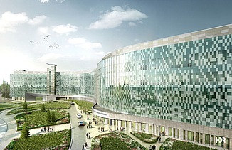 Visualisierung der US-Militärklinik in Weilerbach mit einer breiten Sicht über das ganze Gebäude.   