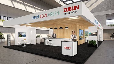 Visualisierung vom virtuellen Ausstellungsstand von ZÜBLIN auf dem Deutschen Bautechnik-Tag 2021.