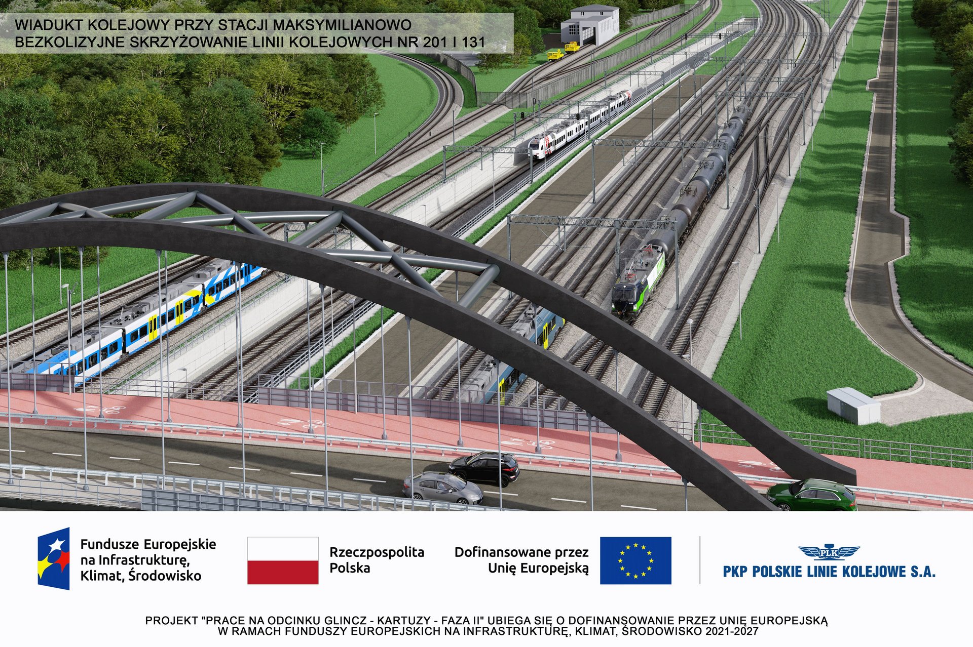 Visualization of a road bridge over the railroad tracks