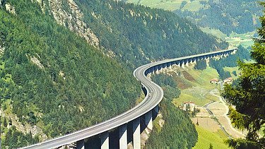 Aerial view of the Lueg bridge on the Brenner highway